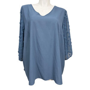 Bloomchic Blue Swiss Dot Sheer Sleeve V-Neck Tunic Top Plus Size 26